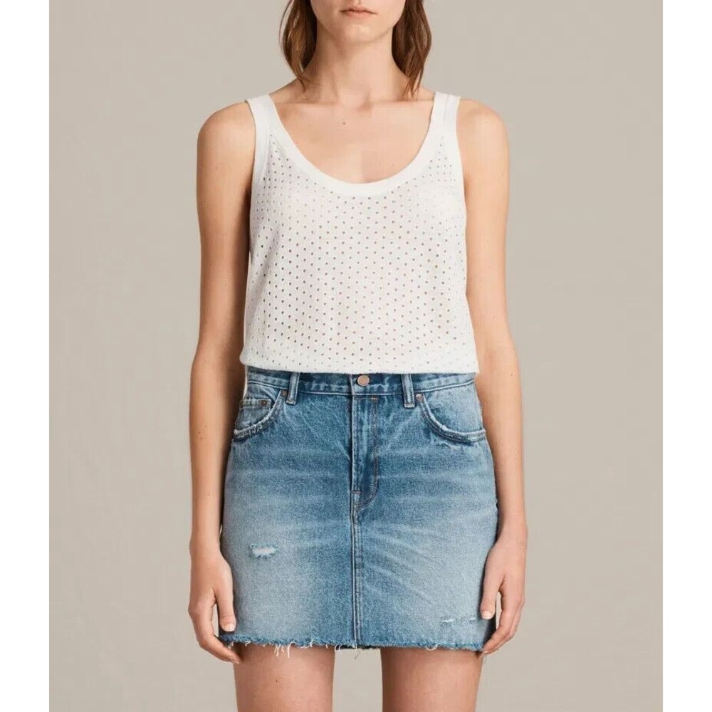 ALLSAINTS Womens Top Medium White Pullover Tank Perforated Holes COVEY VEST